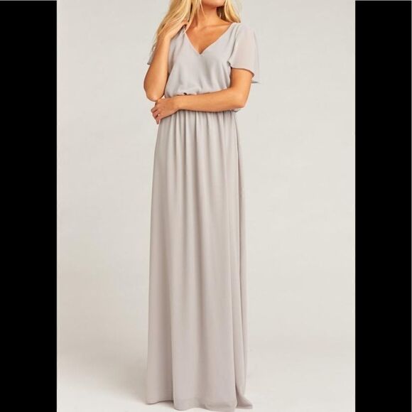 Show Me Your MuMu Women’s Gray Flutter Sleeve Evening Gown Bridesmaid Dress M - Picture 1 of 13